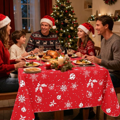 misaya Rectangle Waterproof Vinyl Table Cloth, Wipeable Tablecloth with Flannel Backing, Plastic Table Cover for Dinner, Christmas Party (Bells, 60" x 84")