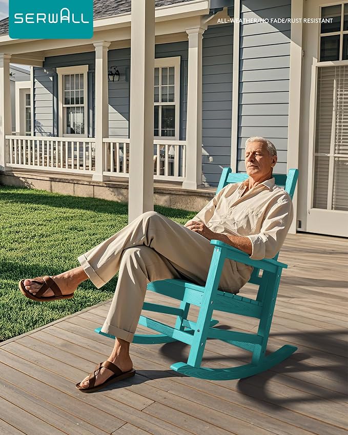 SERWALL Outdoor Rocking Chair Set of 2, HDPE Rocker - Image 2