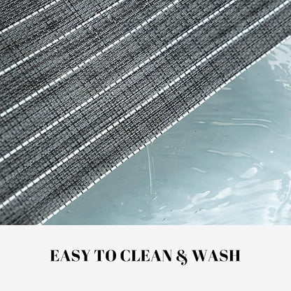 Placemats Set of 12 Vinyl/Plastic Woven Place Mats for Kitchen Table Indoor/Outdoor Washable Placemat Wipeable Dining Table Mats (Black Stripes,12)