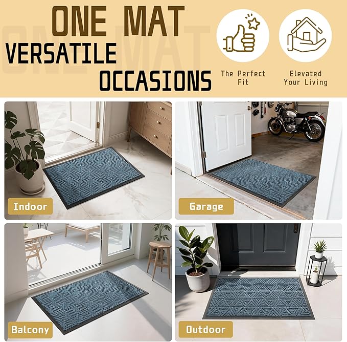Yimobra Extra Large Door Mat 60x36, All-Weather Waterproof Non-Slip Welcome Matt Outdoor, Heavy Duty Non Slip Doormat for Entryway for Patio and Garage Indoor, Easy Clean, Mix Blue