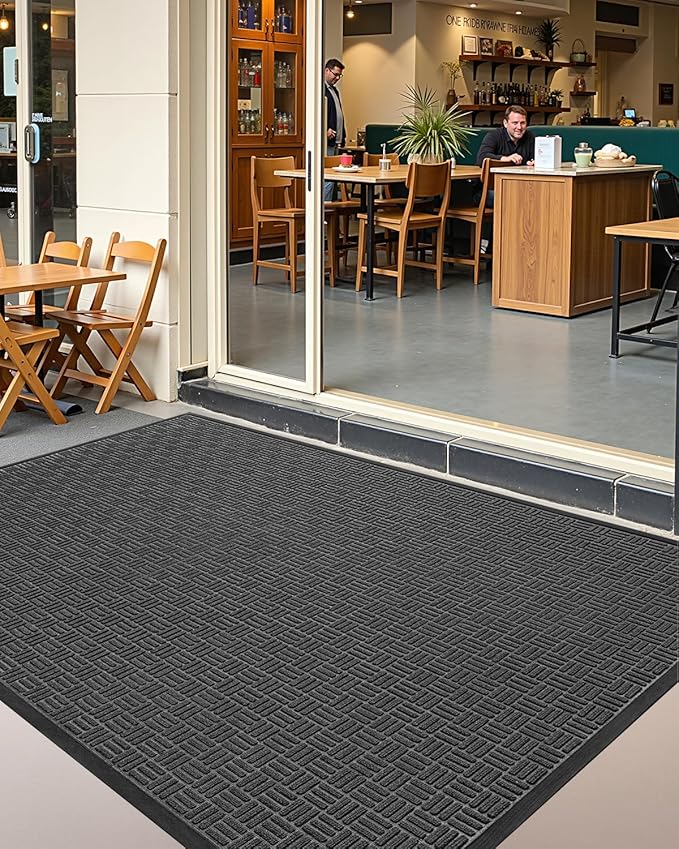 Color&Geometry Front Door Mat Outside Entrance, Heavy Duty Non Slip Low Profile Doormat for Entryway, Trap Dirt and Moisture Welcome Mats All-Weather, Easy Clean, Patio, Garage, 24"x48" Grey