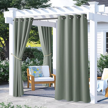 NICETOWN 2 Panels Sage Green Blackout Outdoor Curtains by NICETOWN