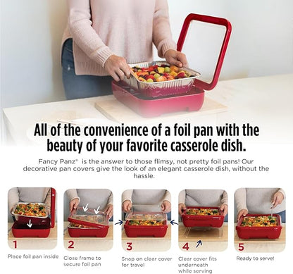 Fancy Panz - Navy Classic Aluminum Foil Pan Carrier with Lid - Elevated Food Serving Tray - Portable Casserole Carrier with Lid - Made in The USA Hosting Essentials