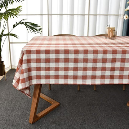 Gingham Table Cloth for Square Tables Orange Checkered Plaid Tablecloth Heavy Duty Cotton Blend Washable & Wrinkle Table Cover for Outdoor Kitchen Dining Picnic Camping (52x52 Inch)