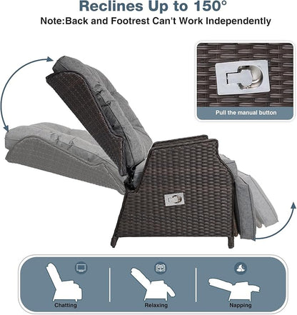 Outdoor Wicker Recliner with Adjustable Back and Footrest, PE Rattan Lounge - Image 3