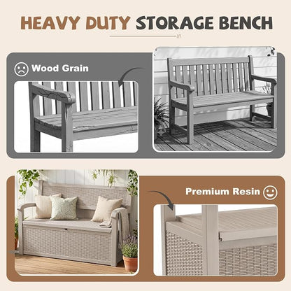 EFU Outdoor Bench Storage Deck Box, 100 Gallon Waterproof Wicker | Patio - Image 6