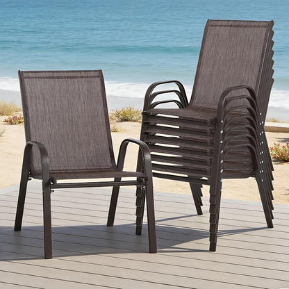 24.4" Wide Outdoor Stackable Chairs Set of 8 | Stacking Patio Chairs - Image 2