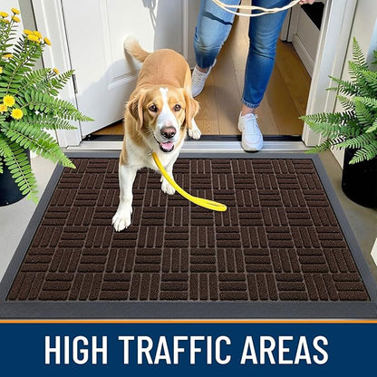 OLANLY Front Door Mat Outside Entrance 47x32, Absorbent, Heavy Duty Sturdy Natural Rubber Doormat Indoor Outdoor, Stain and Fade Resistant, Non-Slip Backing Low Profile Floor Mat for Entryway, Brown