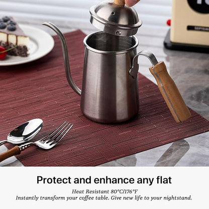 LEXMORE Placemats Set of 6 Vinyl/Plastic Woven Place Mats for Kitchen Table Indoor/Outdoor Washable Placemat Wipeable Dining Table Mats(Burgundy)