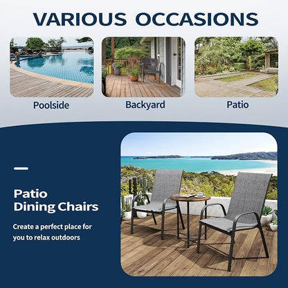 Patio Chairs Set of 8, Outdoor Stackable Dining Chairs | All Weather Textilene - Image 8
