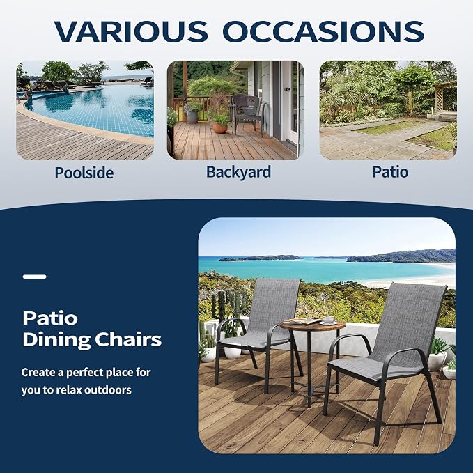 Patio Chairs Set of 4, Outdoor Stackable Dining Chairs | All Weather Textilene - Image 9