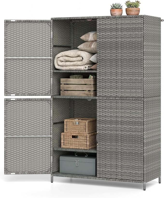Tangkula Rattan Outdoor Storage Cabinet, Patiojoy Outdoor Cabinet by TANGKULA