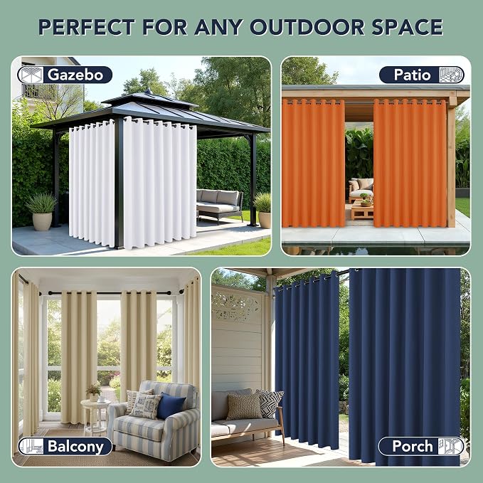 Outdoor Curtains for Patio Waterproof, 8 Drape Panels, Sun Shades | Privacy & - Image 8