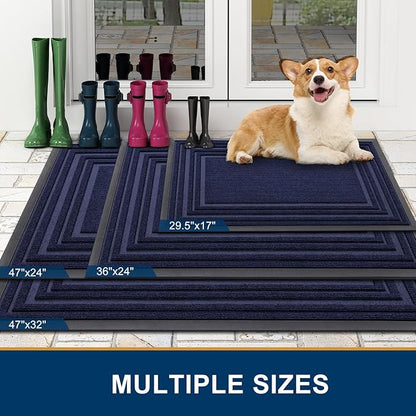 Buganda Front Door Mat Indoor Outdoor Entrance, Non-Slip Natural Rubber Doormats, Easy Clean, Low Profile, Dirt Trapper Entryway Floor Mats for Outside, Garages and Patios, 47x32, Navy