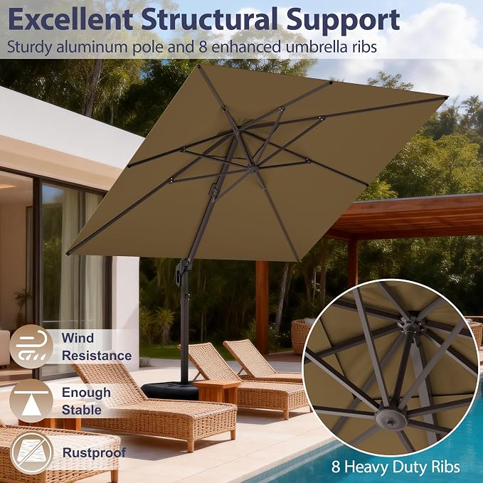 10' X 10' Patio Umbrella Cantilever Outdoor Rectangle Umbrella - Image 3