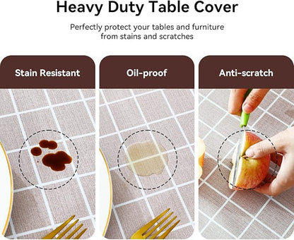 Romanstile Rectangle Vinyl Tablecloth, 100% Waterproof Oil-Proof Checkered Plastic Table Cloth, Heavy Duty Wipeable Table Covers for Dining, Camping, Picnic, Outdoor - 52 x 70 Inch, Sand