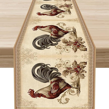 Farmhouse Rooster Table Runner, Vintage Rooster Retro Farmhouse Country Chicken Coffee Table Center Decor for Home Kitchen Dining Patio Holiday Party Indoor Outdoor Table Decorations 13"x72"