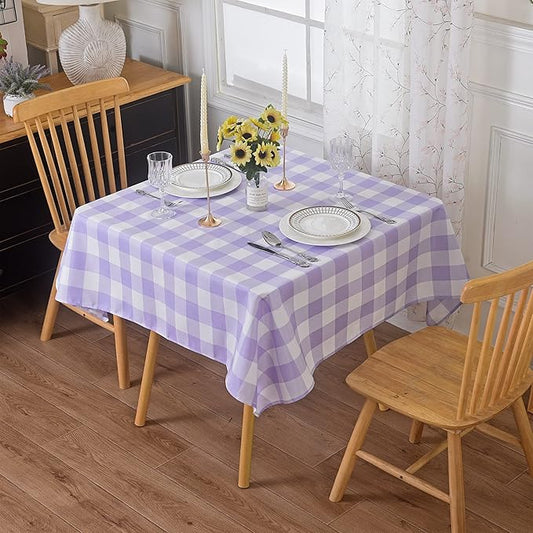 Cupuamon 2 Pack Waterproof Polyester Fabic Square Checkered Tablecloth，54x54 Outdoor Table Cloth，Oil Stain Prevention Table Cloth for Pinics and Parties（Lavender and White）