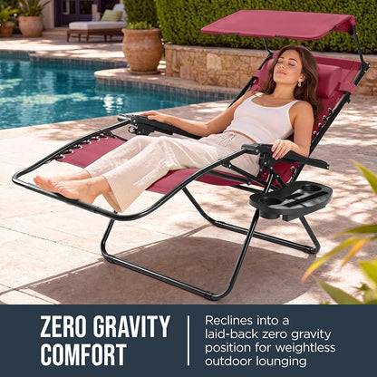 Best Choice Products Oversized Padded Zero Gravity Chair w/Canopy Headrest Cup - Image 3