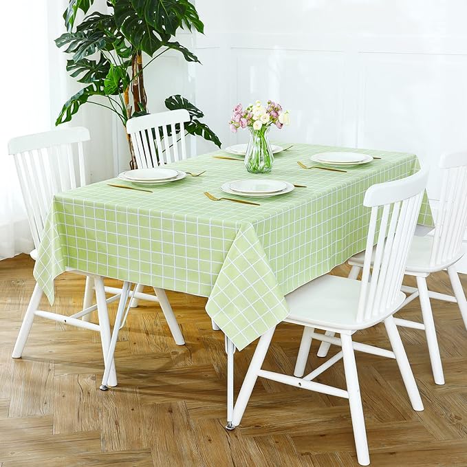 Romanstile Rectangle Vinyl Tablecloth, 100% Waterproof Oil-Proof Checkered Plastic Table Cloth, Heavy Duty Wipeable Table Covers for Dining, Camping, Picnic, Outdoor - 52 x 70 Inch, Green