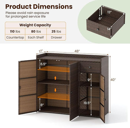 Tangkula Rattan Outdoor Storage Cabinet, Patiojoy Outdoor Cabinet - Image 4