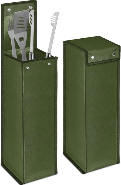 Amylove Grill Utensil Storage Bag BBQ Tool Storage Bags Barbecue Hardware Tool BBQ Utensil Holder Pouch Oxford Cloth Accessory Foldable for Camping Hiking(1 Pcs,Army Green)