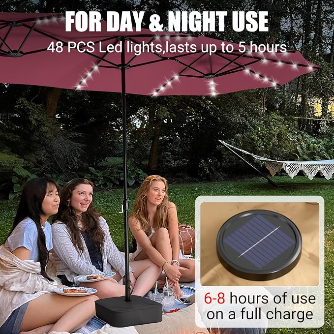 15FT Large Patio Umbrella with Base & Solar LED Lights - Image 5