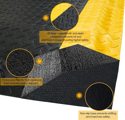 3 x 5 FT Industrial Anti Fatigue Mats, 15/16 Inch Thick Soft Sponge Ergonomic Mat, Nonslip Diamond Plate Work Mat, for Relieving Soreness in The Back and Legs