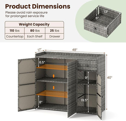 Tangkula Rattan Outdoor Storage Cabinet, Patiojoy Outdoor Cabinet - Image 6