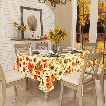 misaya Rectangle Waterproof Vinyl Table Cloth, Wipeable Tablecloth with Flannel Backing, Plastic Table Cover for Fall, Thanksgiving (Pumpkin, 60" x 120")