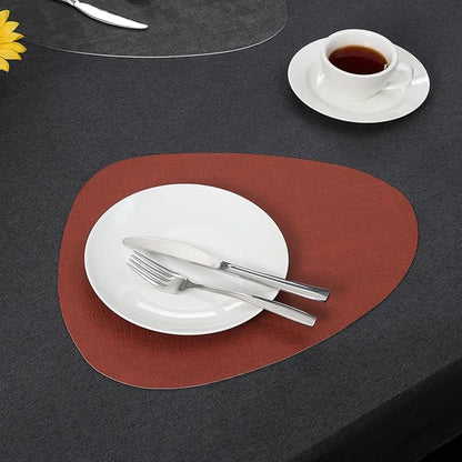 Placemats and Coasters, Washable Reversible Placemats Round Faux Leather Wipeable Place Mats Non Slip Heat Resistant Indoor Outdoor Table Mats (Set of 4, Gray Terracotta)