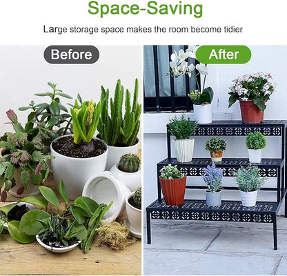 aboxoo 3-Tier Stair Style Metal Plant Stand, Large Indoor Outdoor Shelf | Holds - Image 4