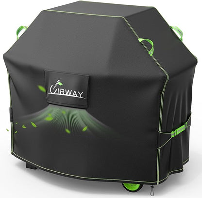 UIRWAY Gas Grill Cover 60 Inch, Waterproof, UV & Fade Resistant BBQ Grill Cover for Outdoor, Barbecue Cover with Reflective Strip and Air Vent for Weber, Dyna-glo, Char-Broil, Nexgrill, etc. Black