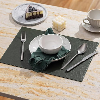 Faux Leather Placemats Set of 4 Vinyl Washable Wipeable Table Mats for Kitchen Dining Table Heat Resistant Waterproof Indoor/Outdoor Placemats Non-Slip Easy Clean Place Mats (Olive Green)