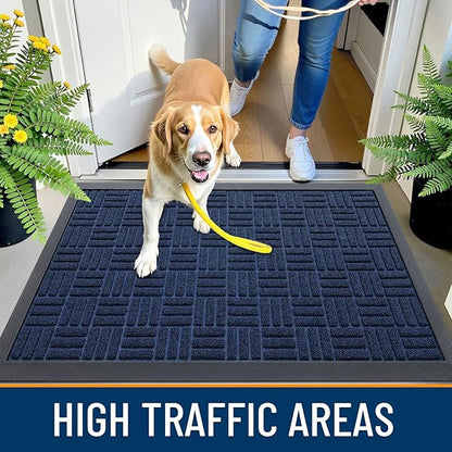 OLANLY Front Door Mat Outside Entrance 47x32, Absorbent, Heavy Duty Sturdy Natural Rubber Doormat Indoor Outdoor, Non-Slip, Stain and Fade Resistant, Low Profile Floor Mat for Entryway, Navy Blue