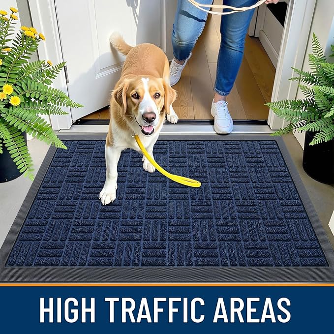 OLANLY Front Door Mat Outside Entrance 71x47, Absorbent, Heavy Duty Sturdy Natural Rubber Doormat Indoor Outdoor, Non-Slip, Stain and Fade Resistant, Low Profile Floor Mat for Entryway, Navy Blue