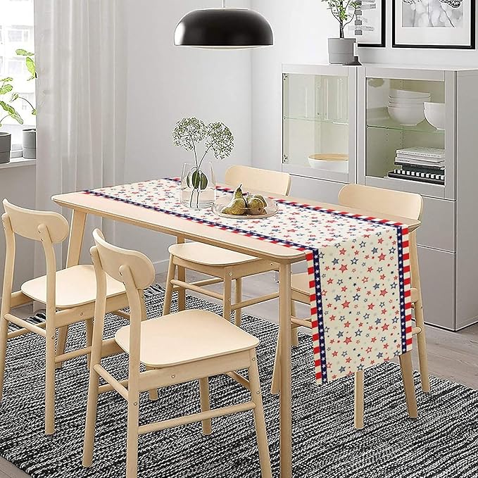 4th of July Table Runner, America Memorial Day Independence Day Stripe Stars Patriotic Table Runner for Home Kitchen Dining Indoor Holiday Farmhouse 13x70in