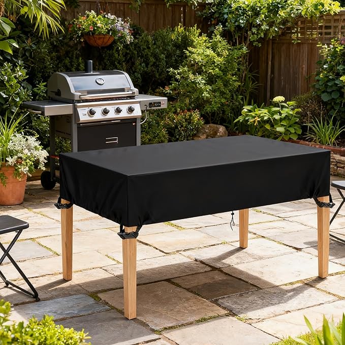 Outdoor Table Cover 72"L x 48"W x 6"H, 420D Waterproof Outdoor Cover for Patio Furniture Dinning Table Picnic Coffee Tables Chairs and Sofas, Black