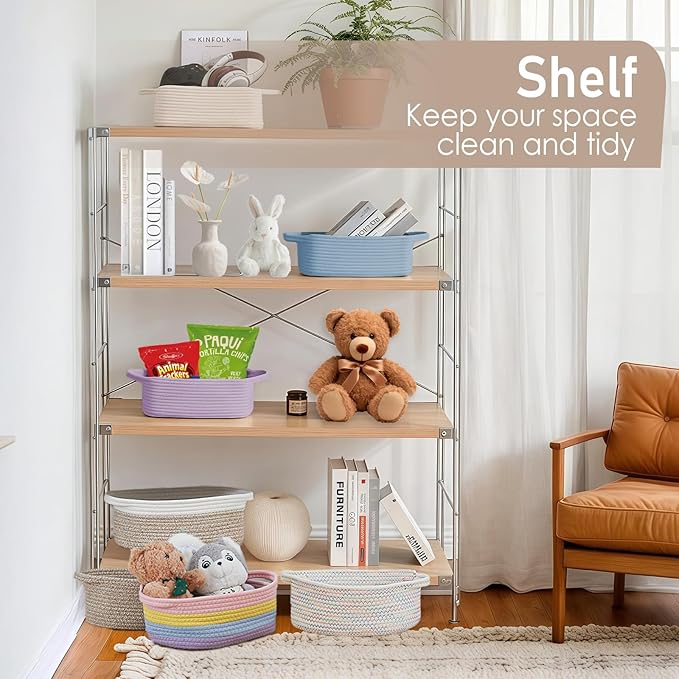 Woven Basket,Small Rope Storage Bin with Handles & Ribbon Bag, Organizer for Shelves Closets,Gift Basket Empty for Birthday,Books,Dog Toys, Orange/2 Pack