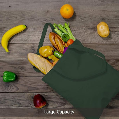 TOPDesign 24-Pack Economical 16"x15" Green Black Cotton Tote Bag, Lightweight Medium Reusable Grocery Shopping Cloth Bags, Suitable for DIY, Advertising, Promotion, Gift, Activity