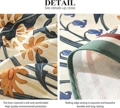 French Vintage Rectangular Tablecloth,Linen Tablecloth with Gold and Red Floral Pattern,Decorative Table Cover for Kitchen,Dining,Thanksgiving,Party,Living Room,63" × 87"-Tijuana