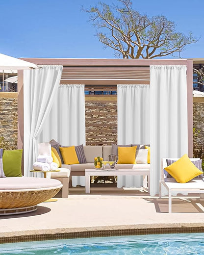 Outdoor Curtains for Patio Waterproof Rod Pocket 8 Pcs 54x84 Inch White | - Image 2