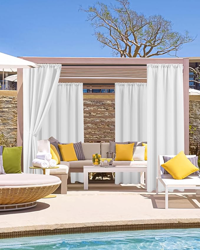 Outdoor Curtains for Patio Waterproof Rod Pocket 4 Pcs 54x84 Inch White | - Image 2