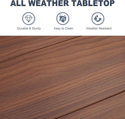 VICLLAX Outdoor Patio Dining Table for 4, Metal Square Patio Table with Umbrella Hole for Backyard Porch, Walnut 40.2"