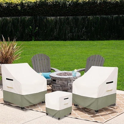 3 Pieces Adirondack Chair Sets Cover,600D Heavy Duty Waterproof Outdoor Chair Covers,Includes 2 Outdoor Adirondack Chairs Covers and 1 Patio Side Table Cover,Patio Furniture Covers 3 Piece Set,Beige