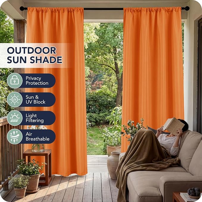 Outdoor Curtains for Patio Waterproof, 8 Panels, Rod Pocket | Weatherproof & - Image 3