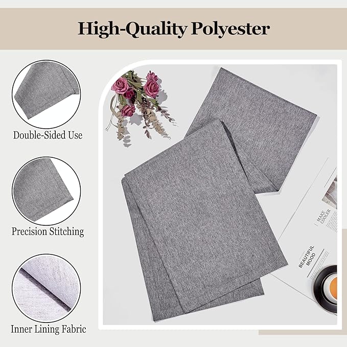 Mebakuk Linen Farmhouse Table Runner Large Burlap Style Soft and Waterproof Decorative Fabric Runner for Outdoor Wedding and Dinner (14 x 72 Inch, Dark Grey)