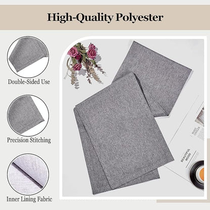 Mebakuk Linen Farmhouse Table Runner Large Burlap Style Soft and Waterproof Decorative Fabric Runner for Outdoor Wedding and Dinner (14 x 132 Inch, Dark Grey)