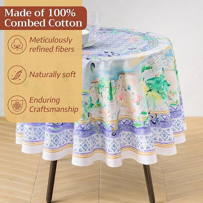 Maison d'Hermine Premium Table Cloth Round Table 100% Cotton 70 Inches Tablecloth Reusable Decorative Everyday Use for Dining Room, Farmhouse, Home, Party, Festive & Wedding - Luberon