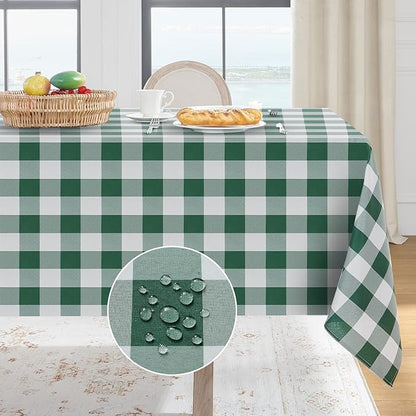 Softalker Spring Checkered Tablecloth Square - Outdoor Waterproof Buffalo Plaid Table Cloth, Stain Resistant Gingham Table Cover for Picnic, Camping, Easter - Hunter Green and White, 54 x 54 Inch